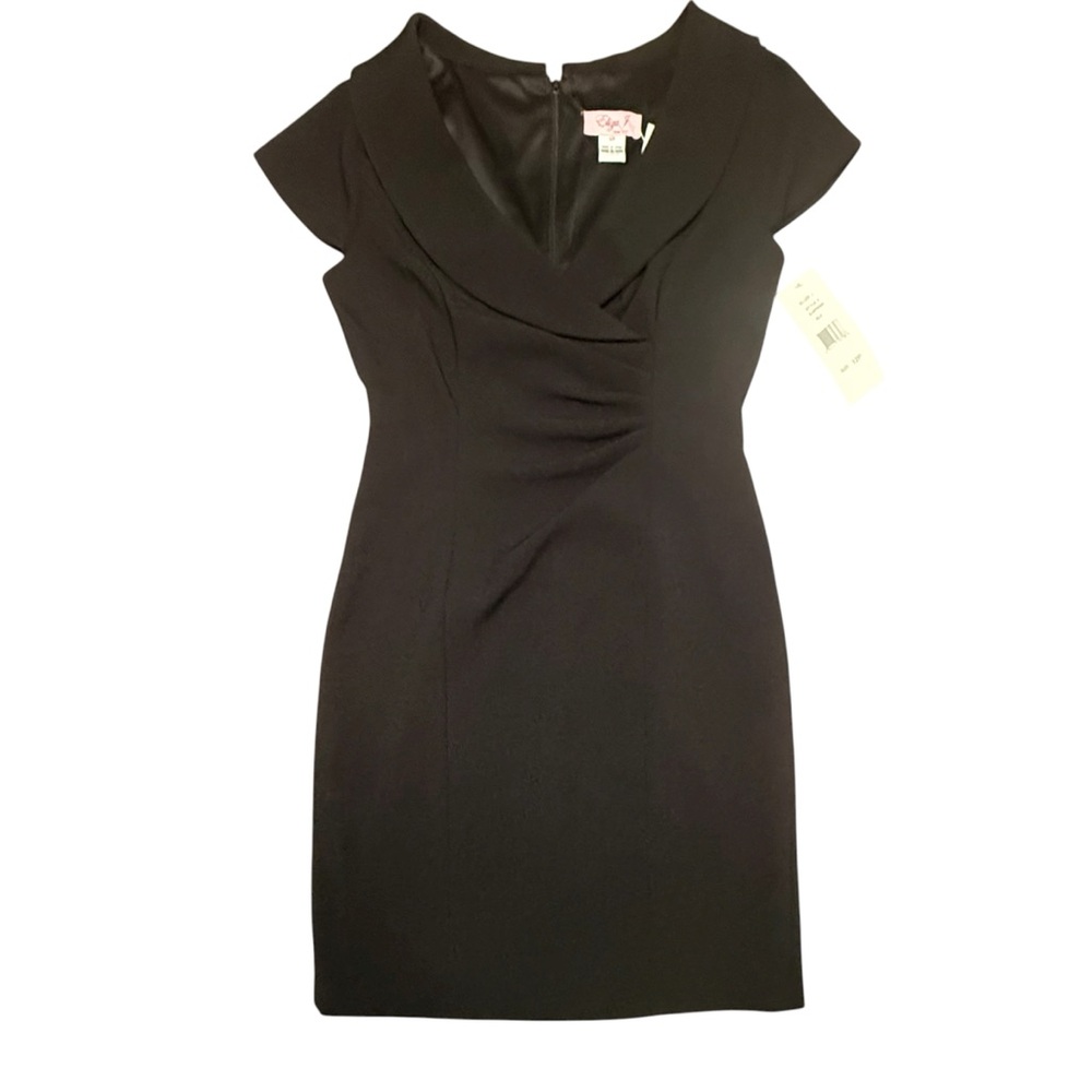NWT Eliza J Black Midi V-Neck Capsleeve Dress Size 12P